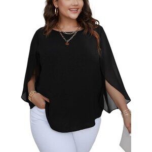 Plus Size Summer Blouses Chiffon 3/4 Sleeve Casual Dressy Tops for Women